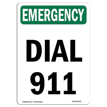 SIGNMISSION OSHA EMERGENCY Sign, Dial 911, 18in X 12in Rigid Plastic, 12" W, 18" L, Portrait OS-EM-P-1218-V-10447